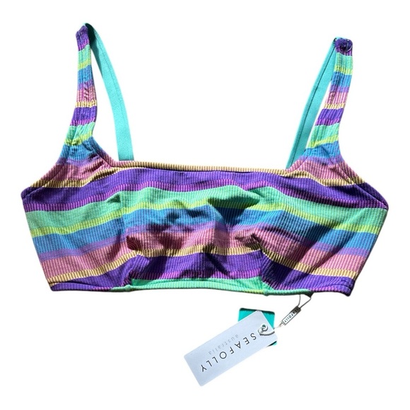 Seafolly Green and Purple Spot Bikini Top with Underwire Volleyball Size 6F - Picture 1 of 3